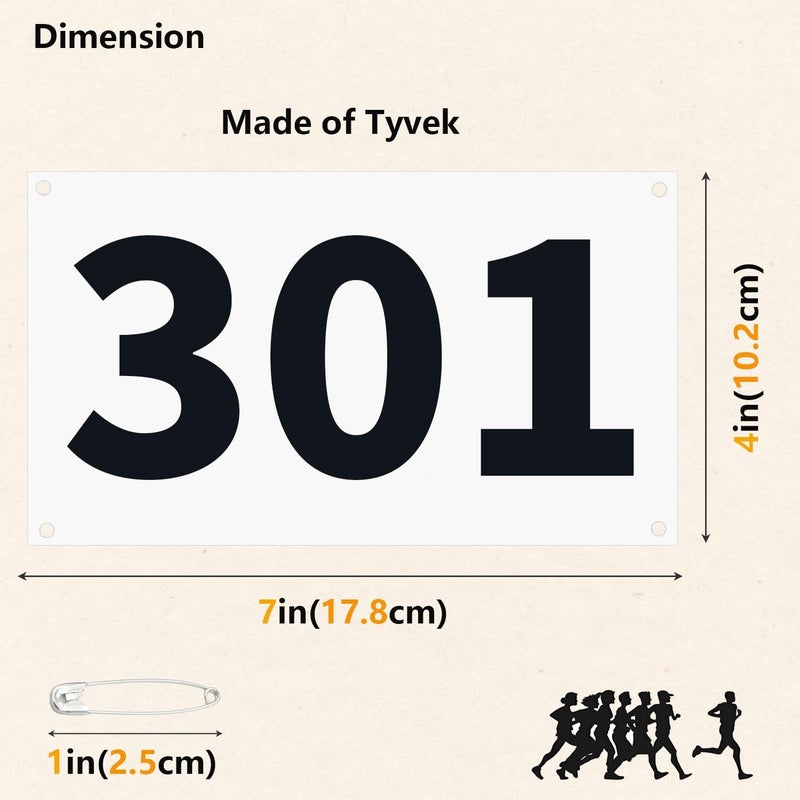 UISKOOPW Tyvek Race Bibs Running Numbers with Safety Pins, Audition Numbers|Tryout Numbers 1-500 for Marathon Runners Events Sports Games - Image 2